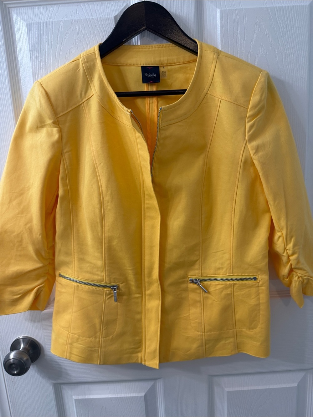 Rafaella Yellow Collarless Zip-Front Blazer